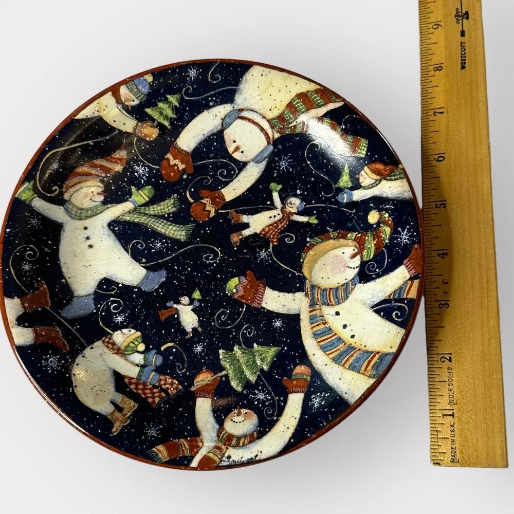 Certified International 2x Salad Dessert Plates TUMBLING SNOWMEN Susan Winget
